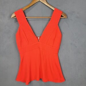 Trouve Tank Top Women's XS Red 100% Viscose Back Zip Plunge Neck Wide Straps Y2K